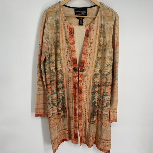 Soft Surroundings Label Noir Oushak Wool Blend Cardigan Tapestry Print Luxury - Picture 2 of 10